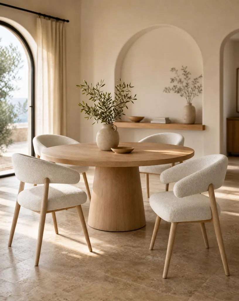Generated with Kive.ai - Interior de un salón comedor mediterráneo moderno y minimalista_ con luz natural cálida entrando por grandes ventanas. En el centro de la composición aparece una mesa de comedor elegant (1).webp