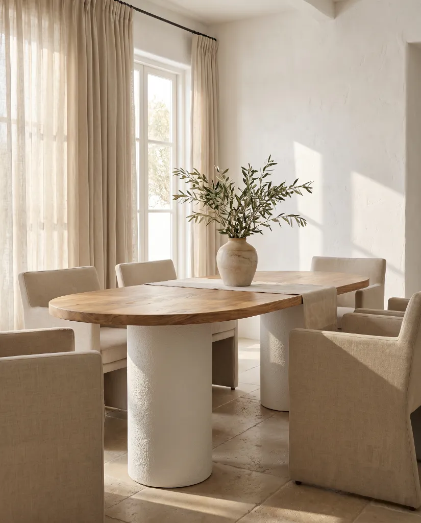 Generated with Kive.ai - Luxury interior photography of a handcrafted solid natural mango wood dining table as the main focal point of the scene. The table is placed in a sophisticated Mediterranean-inspired di (2).webp