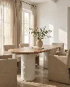 Generated with Kive.ai - Luxury interior photography of a handcrafted solid natural mango wood dining table as the main focal point of the scene. The table is placed in a sophisticated Mediterranean-inspired di (2).webp