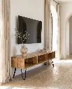 Generated with Kive.ai - Luxury interior photography of a handcrafted solid natural mango wood TV cabinet as the main focal point of the scene. The furniture is displayed in a sophisticated Mediterranean-inspir (1).webp