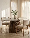 Generated with Kive.ai - Luxury interior photography of a handcrafted solid natural mango wood dining table as the main focal point of the scene. The table is placed in a sophisticated Mediterranean-inspired di (3).webp