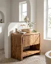 Generated with Kive.ai - Luxury interior photography of a handcrafted solid natural acacia wood bathroom vanity as the main focal point of a sophisticated Mediterranean-inspired bathroom. The space combines contemp.webp