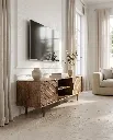 Generated with Kive.ai - Luxury interior photography of a handcrafted solid wood TV cabinet as the main focal point of a sophisticated Mediterranean-inspired living room. The composition is carefully designed s (1).webp