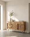 Generated with Kive.ai - A Mediterranean contemporary minimalist interior featuring a high-end mango wood sideboard as the main focal point. The composition is extremely clean_ balanced_ and editorial in style. (1).webp