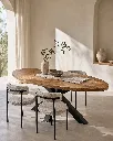 Generated with Kive.ai - A Mediterranean contemporary minimalist dining room with a strong focus on a mango wood dining table with black steel legs as the main centerpiece. The composition is clean_ balanced_ and e.webp