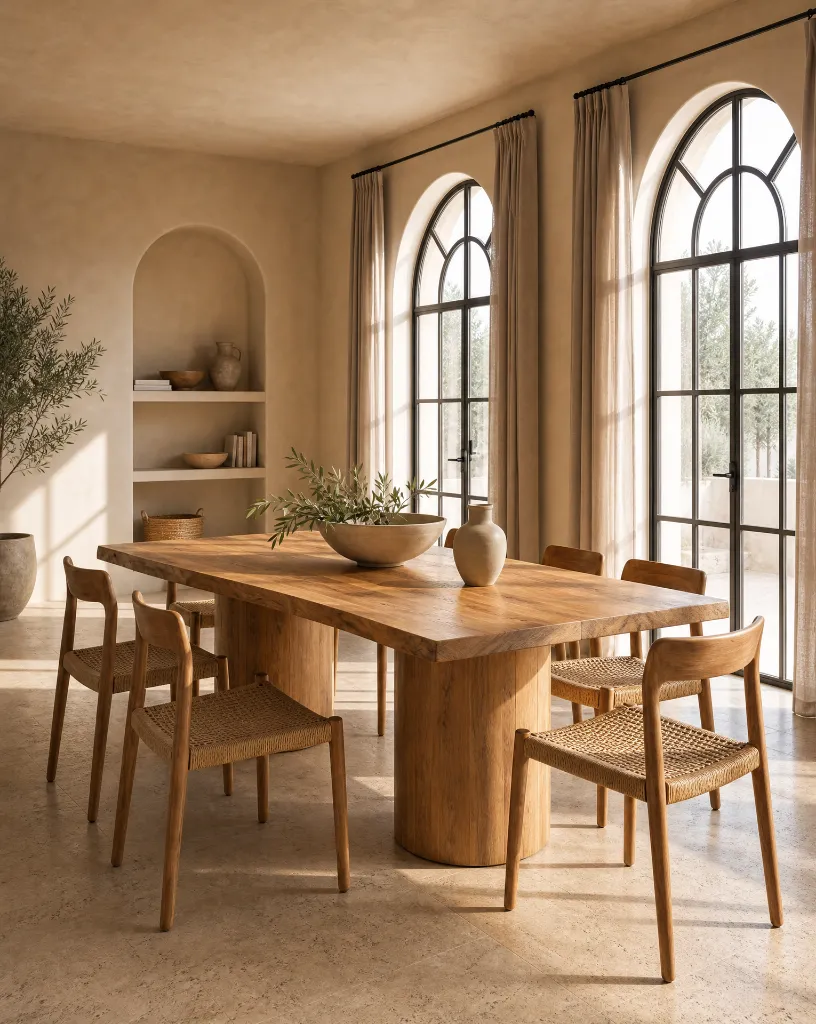 Generated with Kive.ai - Create the same Mediterranean dining room with the same solid oak dining table_ shown from a different camera viewpoint a natural three-quarter angle. Keep the table as the hero piece_ pres.webp