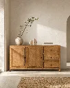 Generated with Kive.ai - Wooden sideboard cabinet A Mediterranean contemporary minimalist interior featuring a high-end mango wood sideboard as the main focal point. The composition is extremely clean_ balanced_ an.webp