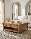 Generated with Kive.ai - Luxury interior photography of a handcrafted coffee table made entirely of solid natural mango wood as the absolute focal point of a sophisticated Mediterranean-inspired living room. Th (4).webp