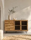 Generated with Kive.ai - A Mediterranean contemporary minimalist interior featuring a high-end mango wood sideboard as the main focal point. The composition is extremely clean_ balanced_ and editorial in style. (2).webp