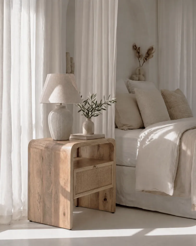 Generated with Kive.ai - Hacer que la madera de la mesita de noche se vea como madera de mango más natural y auténtica tono miel claro a medio_ vetas orgánicas y variadas_ textura realista y menos uniforme_ acabado.webp