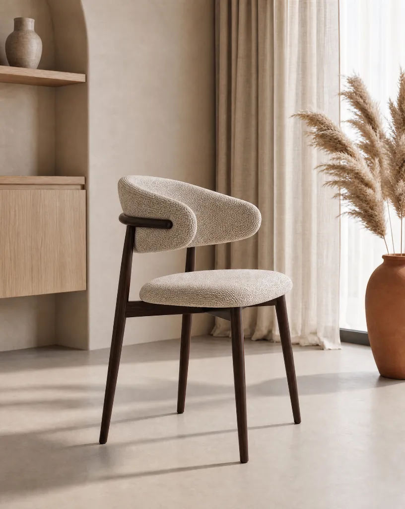 Generated with Kive.ai - Show the same chair from a different camera angle_ as a refined 3 4 perspective view from another side. Keep the exact chair design with the curved wraparound backrest_ integrated armrests_.webp