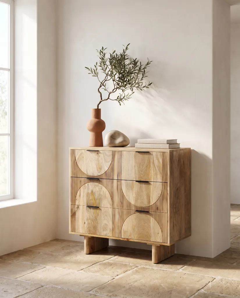 Generated with Kive.ai - A Mediterranean contemporary minimalist interior featuring a high-end mango wood sideboard as the main focal point. The composition is extremely clean_ balanced_ and editorial in style (19).webp
