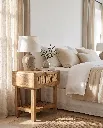Generated with Kive.ai - Luxury interior photography of a handcrafted solid wood bedside table as the main focal point of a sophisticated Mediterranean-inspired bedroom. The composition is carefully designed so (7).webp