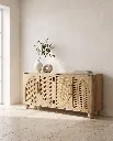 Generated with Kive.ai - Wooden cane sideboard A Mediterranean contemporary minimalist interior featuring a high-end mango wood sideboard as the main focal point. The composition is extremely clean_ balanced_ a (2).webp