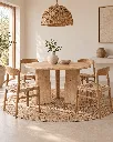 Generated with Kive.ai - Wooden side table crear una imagen de alta calidad con esta mesa de comedor de 120 cm de diametro y 77 cm de altura_ en un comedor minimalista y estilo boho_ con pocos objetos muy minim (1).webp
