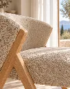 Generated with Kive.ai - Upholstered wooden chair Create a very tight close-up detail photograph of the same chair_ focused on its upholstery. Camera move in close from the same side-profile direction_ keeping the .webp